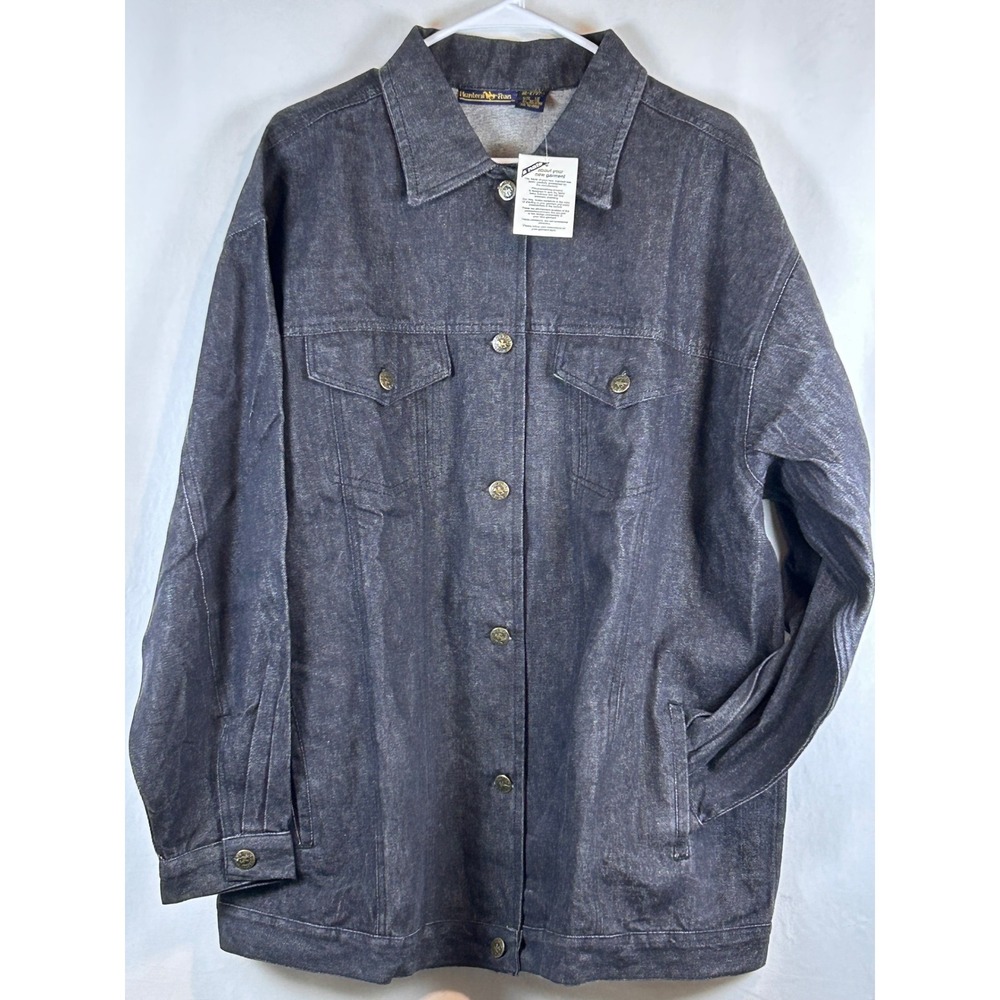 Vintage Hunters Run Denim Jacket Mens 1X Dark Blue NWT Trucker Button Front Coat